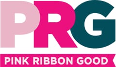 Pink Ribbon Good - PRG in pink and teal lettering above a pink ribbon banner